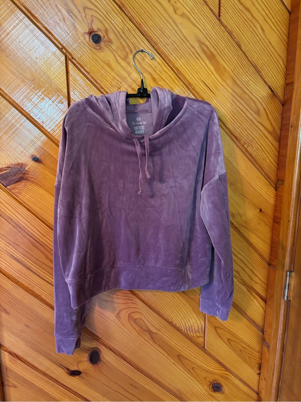 Soft Velvet Purple Cropped Hoodie with Drawstring Hood
